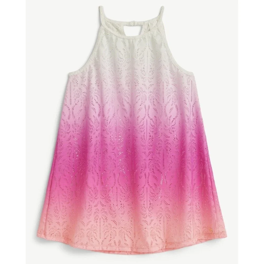 NEW girls Justice swim suit cover up sz L 12/14 ombré palm crochet